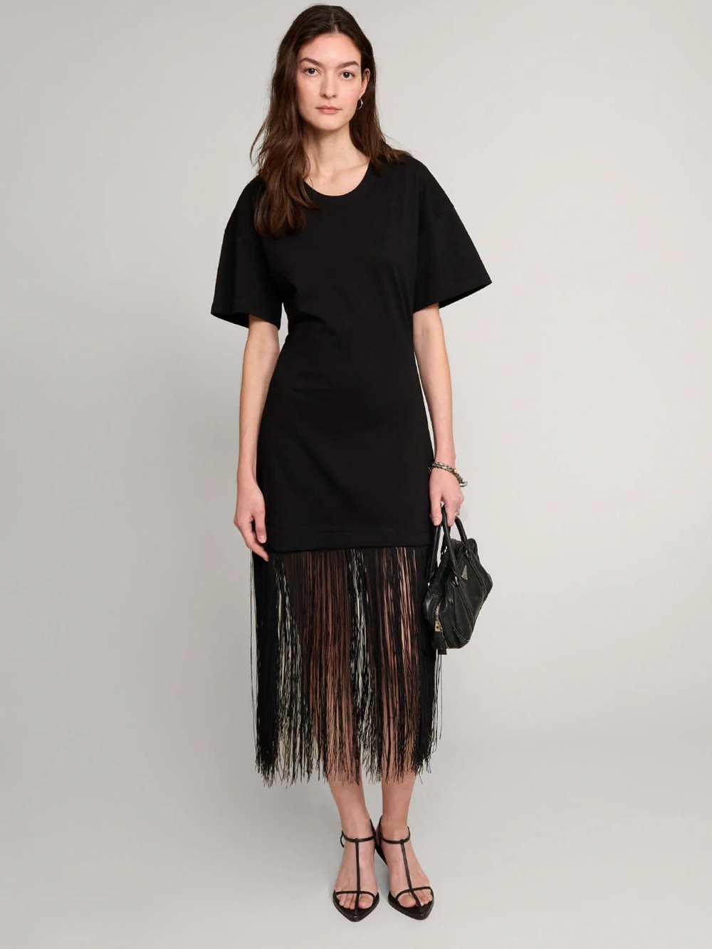 Pixie Market Black Fringe Midi Dress